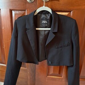 Zara Black Cropped Blazer Fitted Suit Jacket